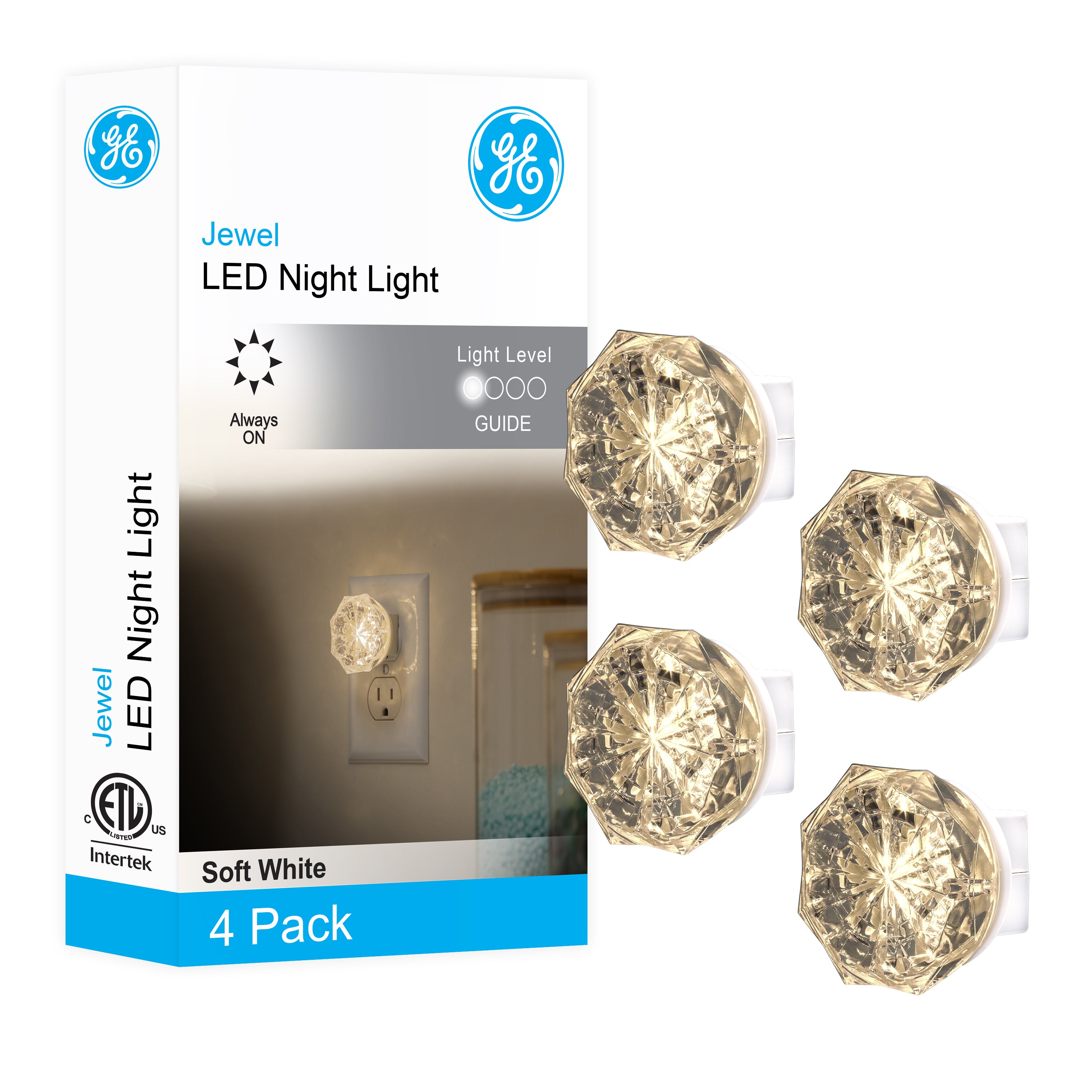 GE SleepLite Jewel Always On LED Night Light, Soft White, 4 Pack