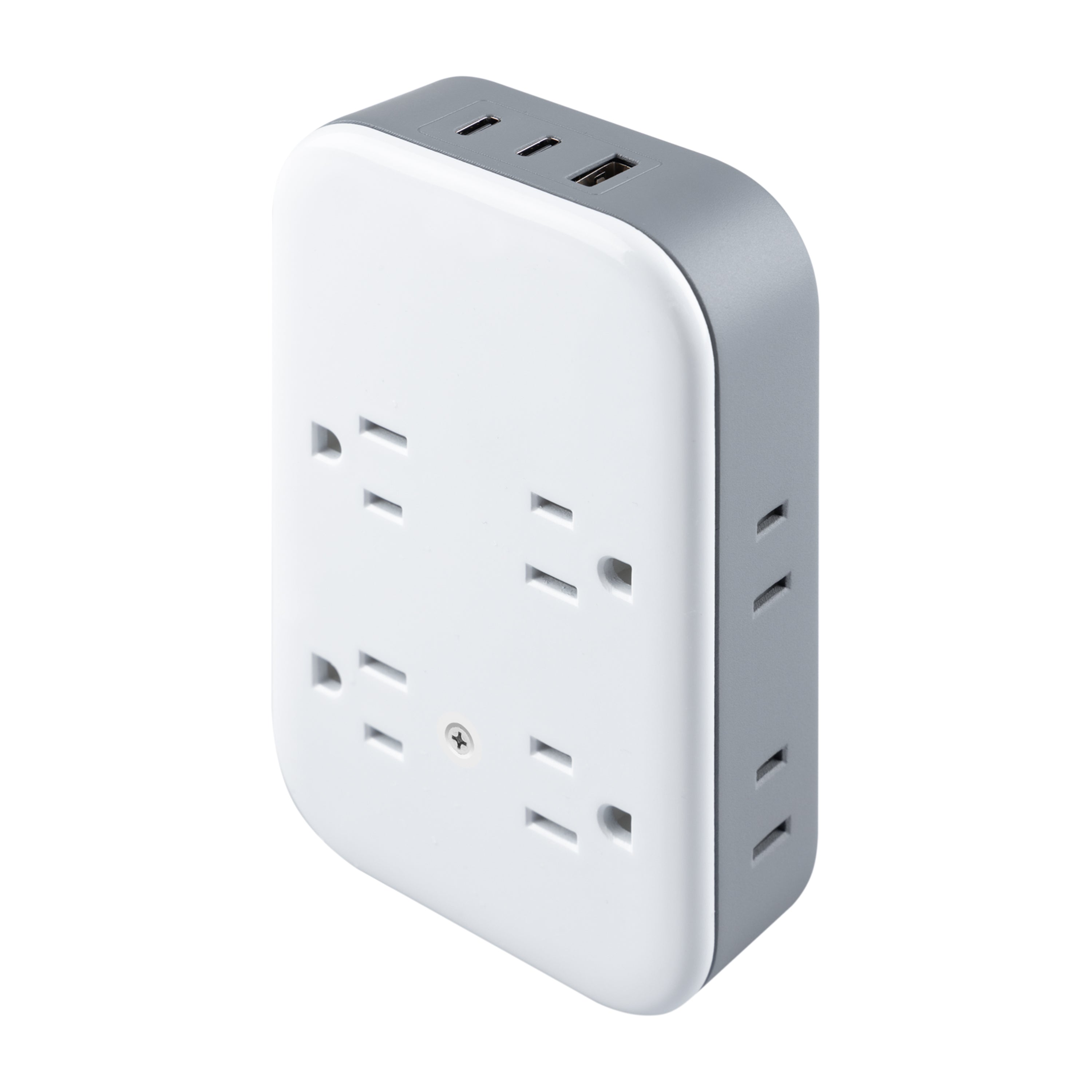 GE All-in-One Surge Protector Wall Tap, 8 Outlets (4 Grounded + 4 Polarized), 2 USB-C & 1 USB-A, 15W Shared, White/Gray