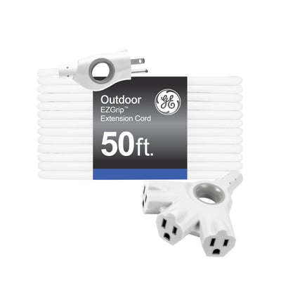 GE 3-Outlet EZGrip Grounded Extension Cord, 50ft., Indoor/Outdoor, White