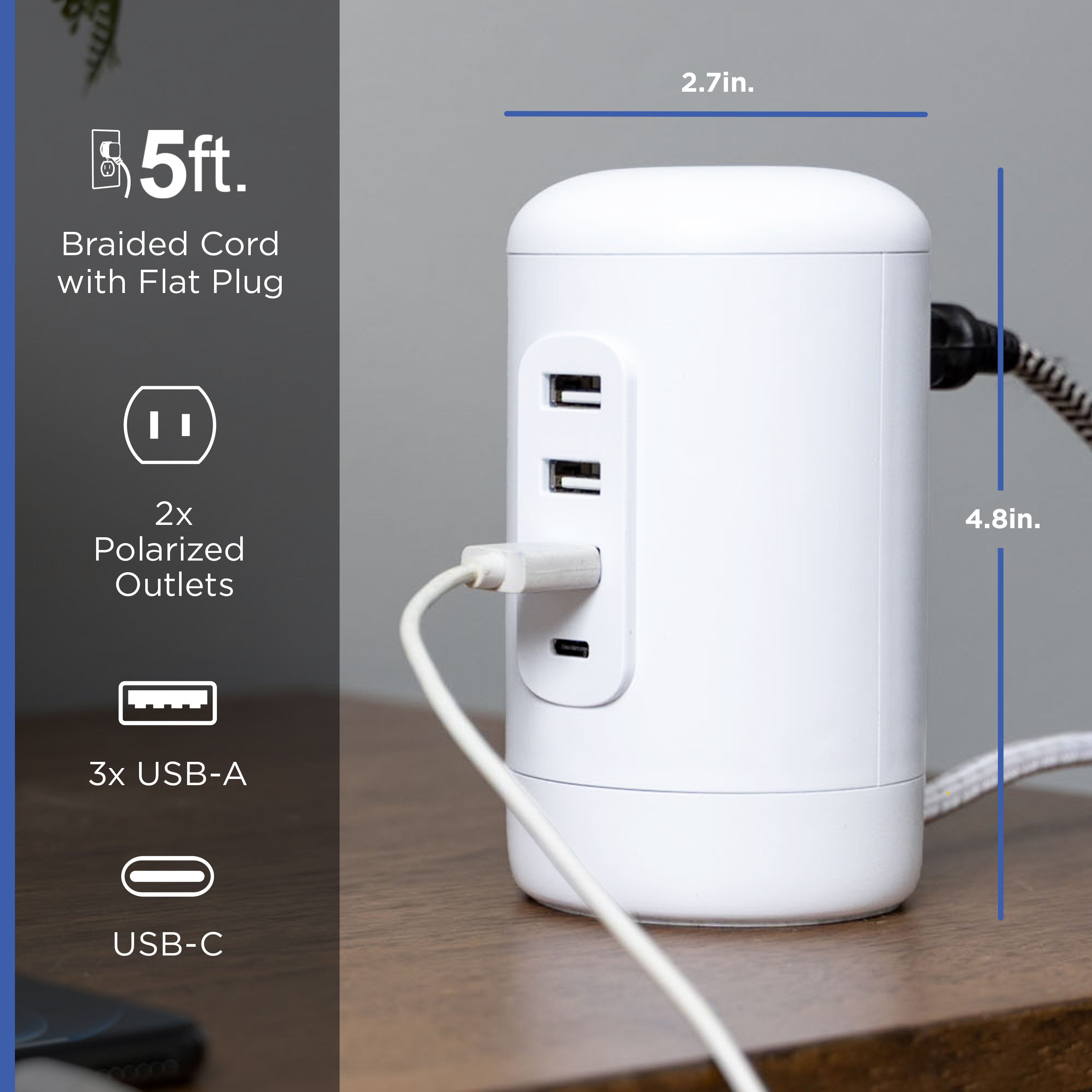 GE USB Desktop Charging Station, White