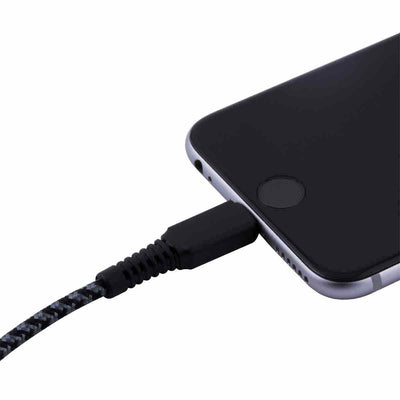 EcoSurvivor 4ft. USB-A to Lightning Charging Cable with Braided Cord, Black/Gray