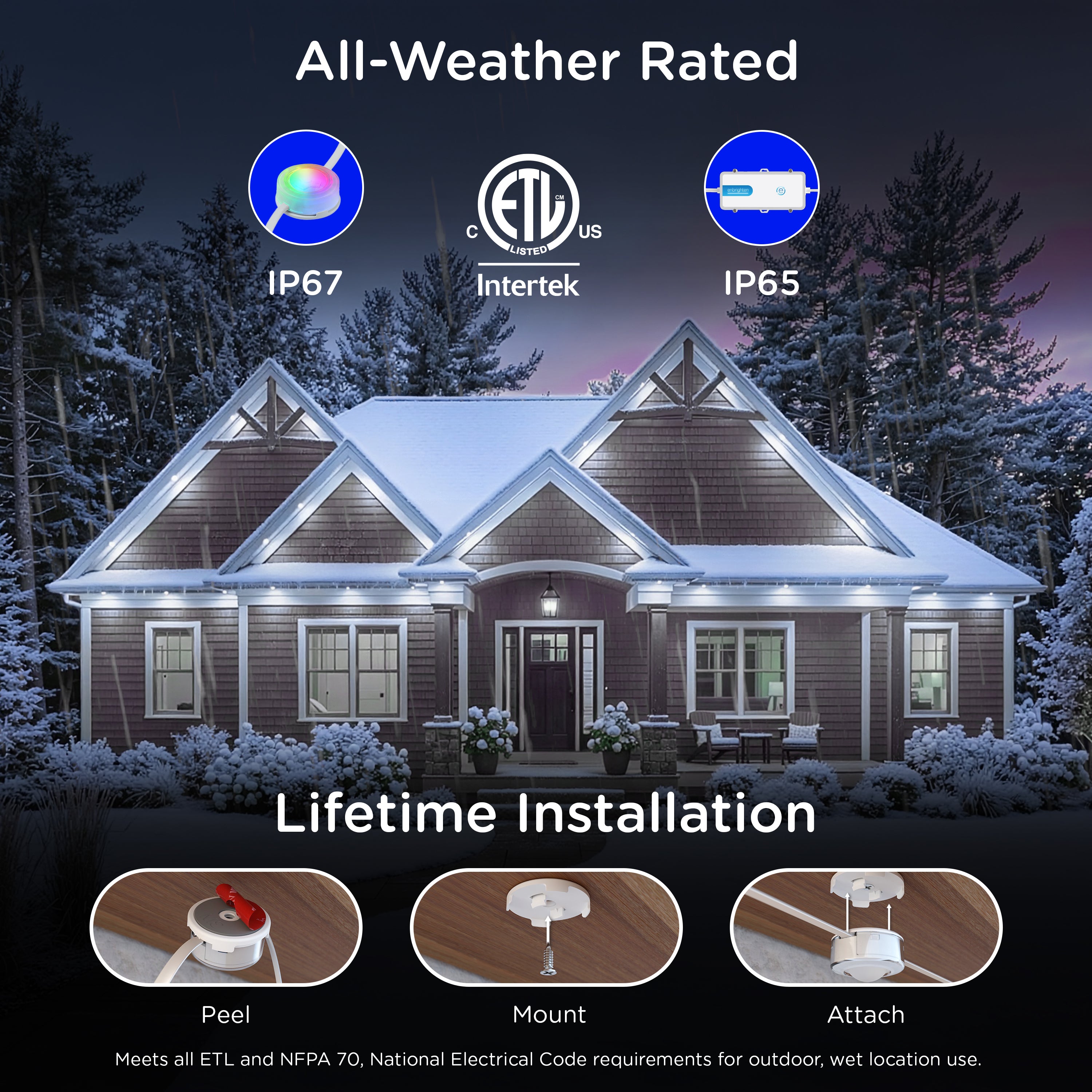 Enbrighten VIBE WiFi Color-Changing Permanent Outdoor Eternity Accent Lights, 36 Lights, 150ft. White Cord