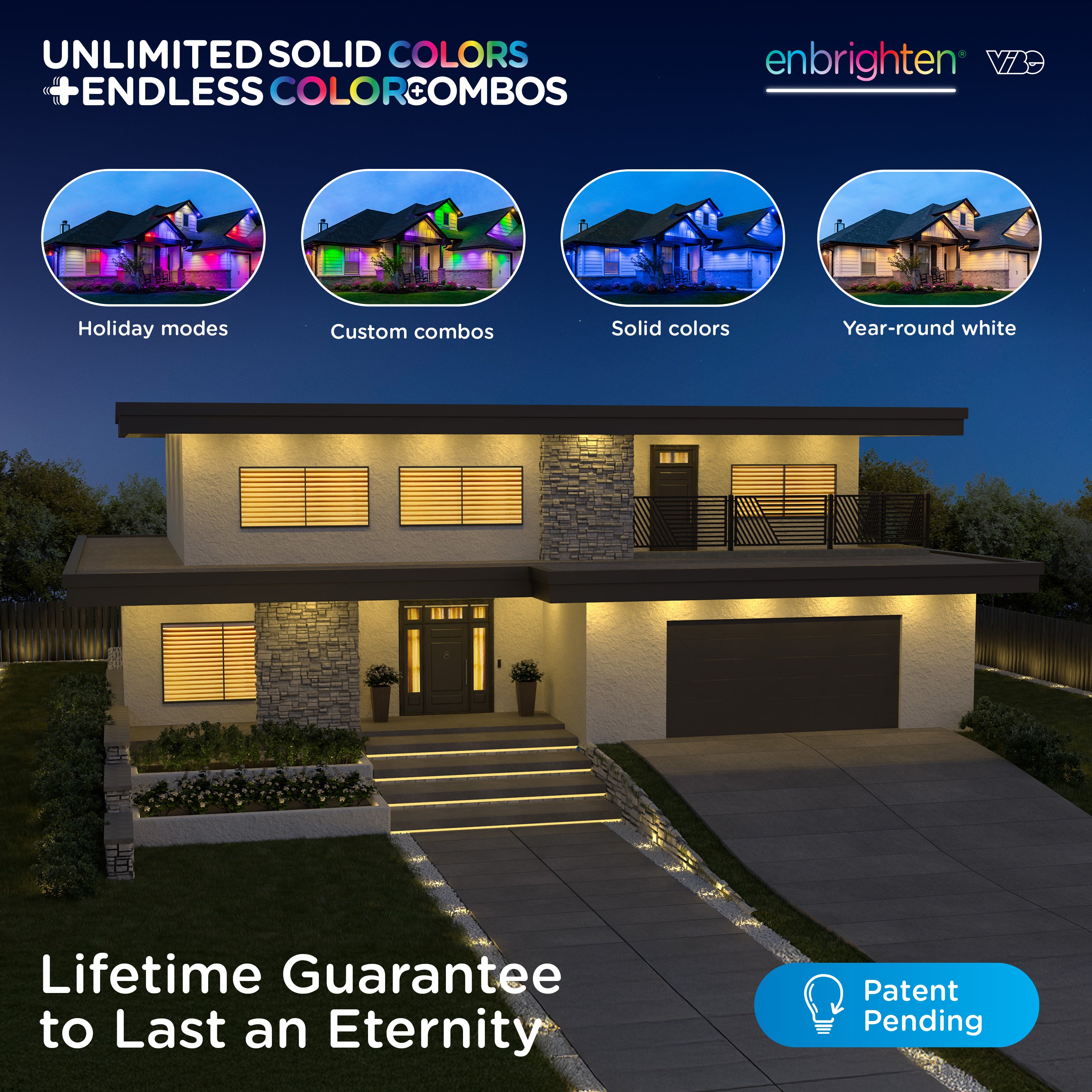 Enbrighten VIBE WiFi Color-Changing Permanent Outdoor Eternity Accent Lights, 24 Lights, 100ft. Black Cord
