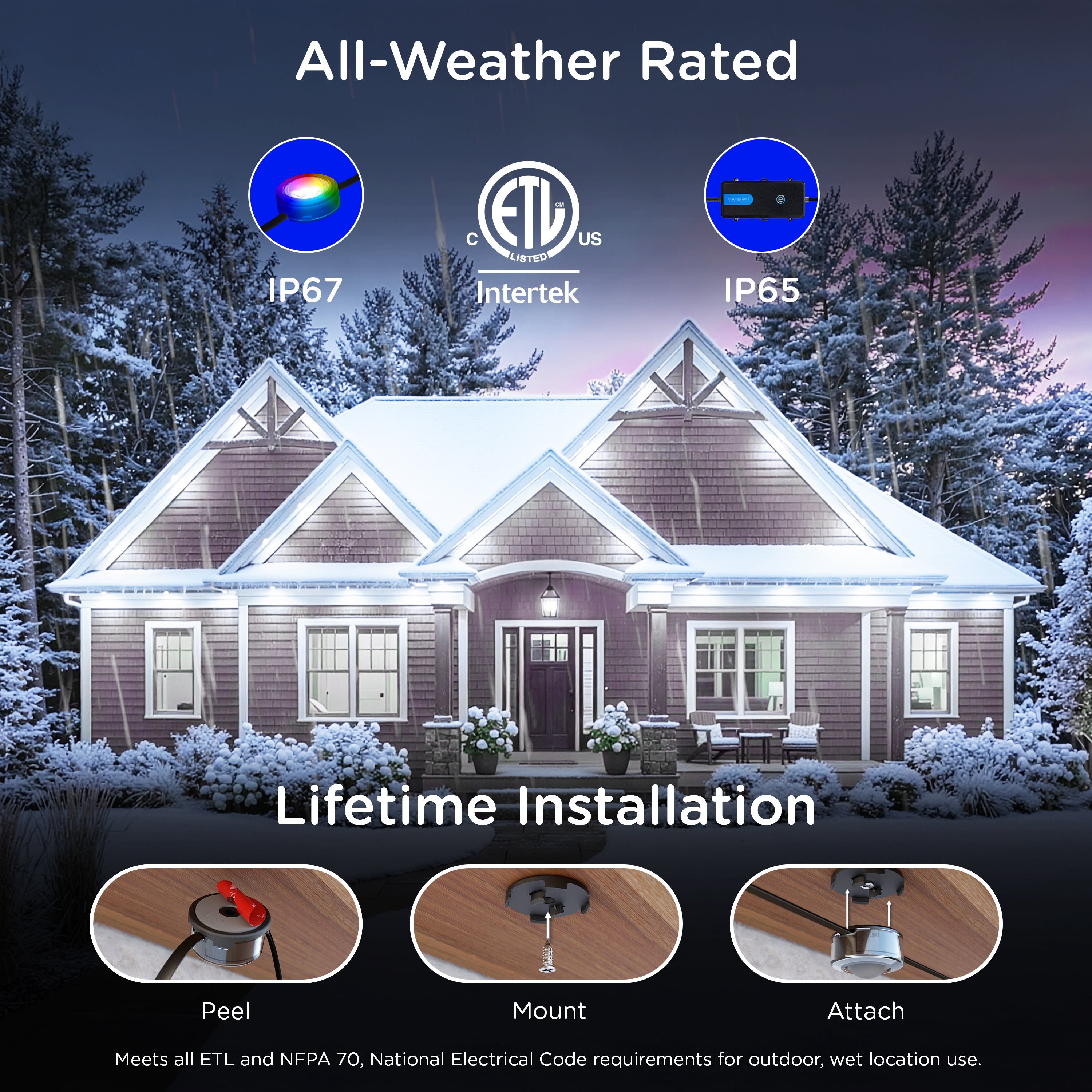 Enbrighten VIBE WiFi Color-Changing Permanent Outdoor Eternity Accent Lights, 36 Lights, 150ft. Black Cord