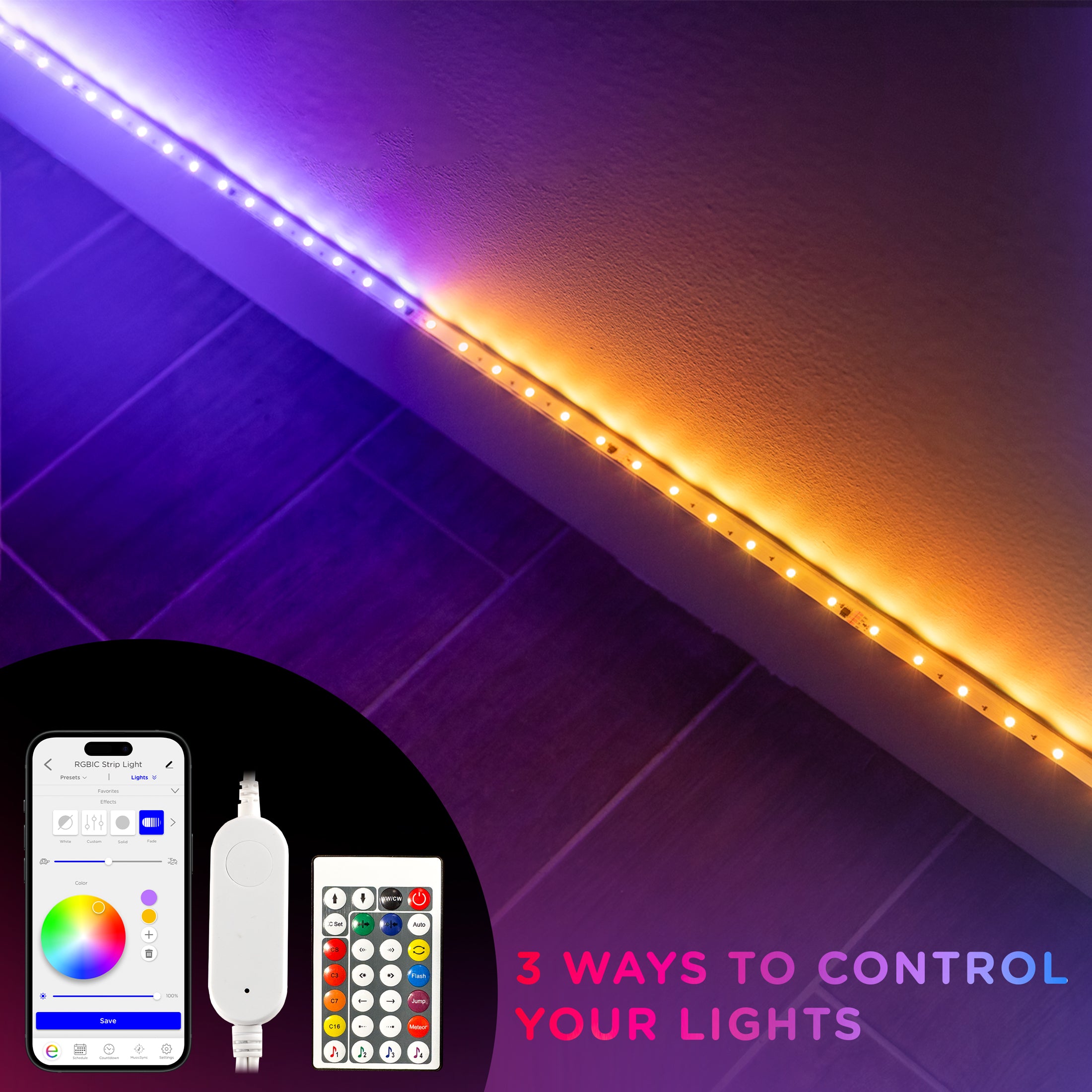 Enbrighten VIBE WiFi Spectrum Indoor Color-Changing LED Strip Lights, 10ft.