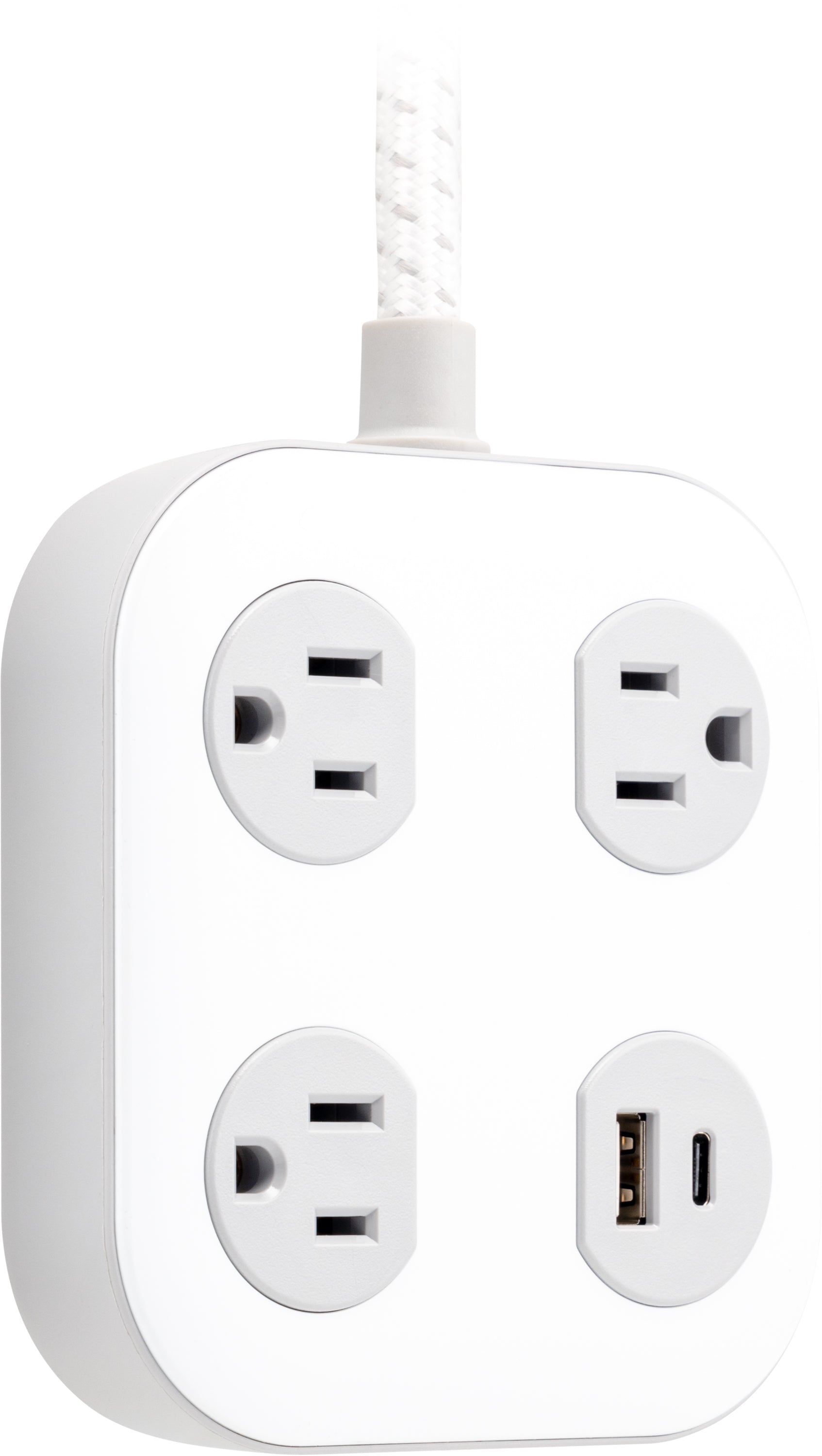 GE 3-Outlet Surge Protector with USB, 245 Joules, 1 USB-A & 1 USB-C Port, 4ft Braided Extension Cord, Flat Plug, White/Gray