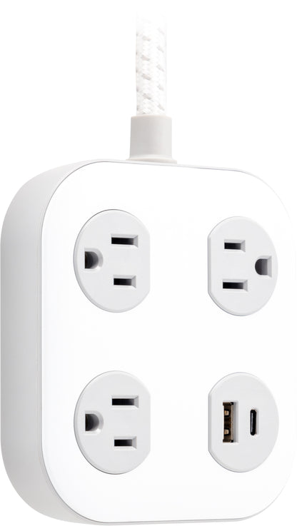 GE 3-Outlet Surge Protector with USB, 245 Joules, 1 USB-A & 1 USB-C Port, 4ft Braided Extension Cord, Flat Plug, White/Gray
