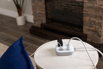 GE 3-Outlet Surge Protector with USB, 245 Joules, 1 USB-A & 1 USB-C Port, 4ft Braided Extension Cord, Flat Plug, White/Gray