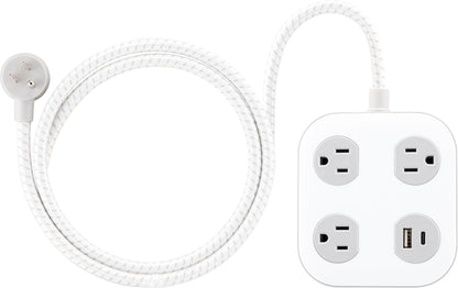 GE 3-Outlet Surge Protector with USB, 245 Joules, 1 USB-A & 1 USB-C Port, 4ft Braided Extension Cord, Flat Plug, White/Gray