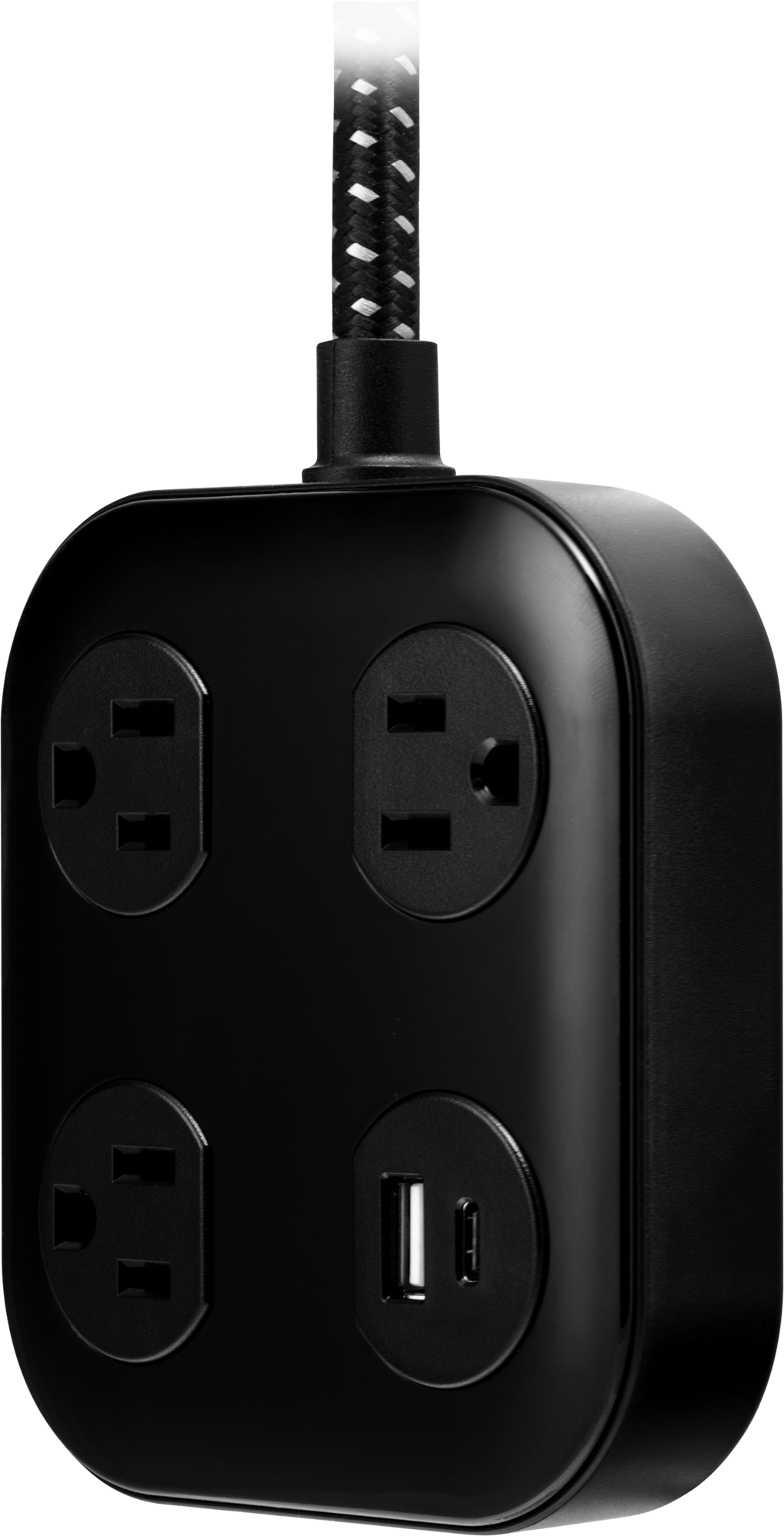GE UltraPro 3-Outlet Surge Protector with USB, 245 Joules, 1 USB-A & 1 USB-C Port, 4ft Braided Extension Cord, Flat Plug, Black