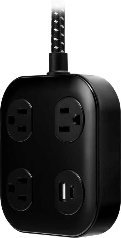 GE UltraPro 3-Outlet Surge Protector with USB, 245 Joules, 1 USB-A & 1 USB-C Port, 4ft Braided Extension Cord, Flat Plug, Black