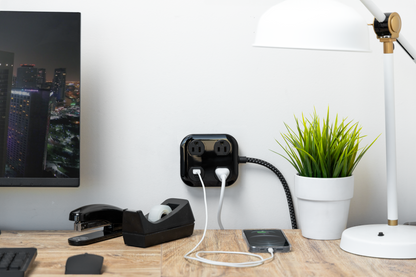GE UltraPro 3-Outlet Surge Protector with USB, 245 Joules, 1 USB-A & 1 USB-C Port, 4ft Braided Extension Cord, Flat Plug, Black