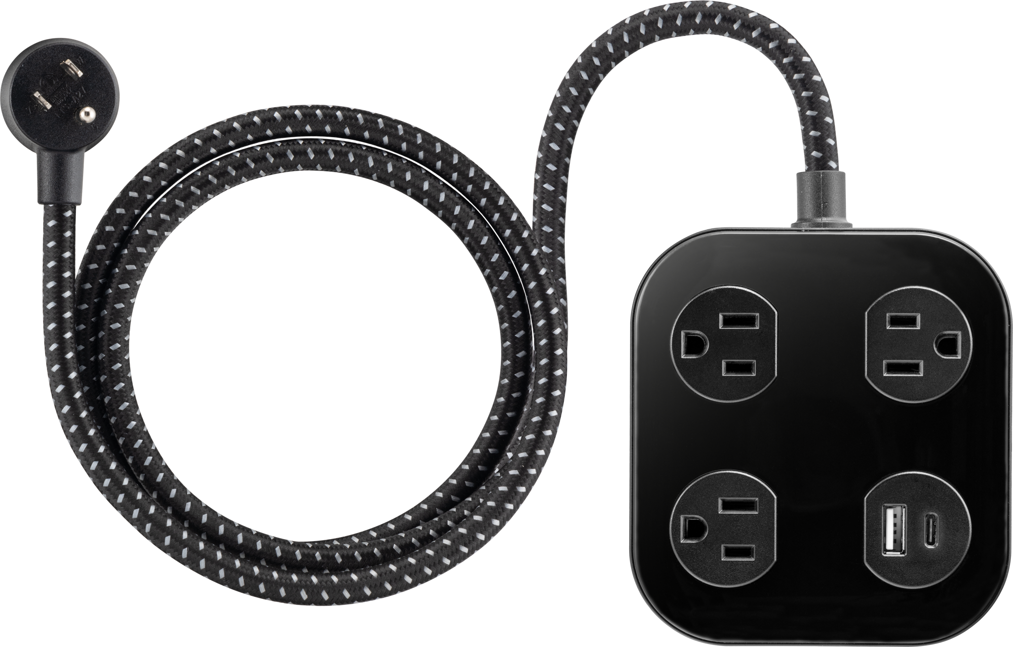 GE UltraPro 3-Outlet Surge Protector with USB, 245 Joules, 1 USB-A & 1 USB-C Port, 4ft Braided Extension Cord, Flat Plug, Black