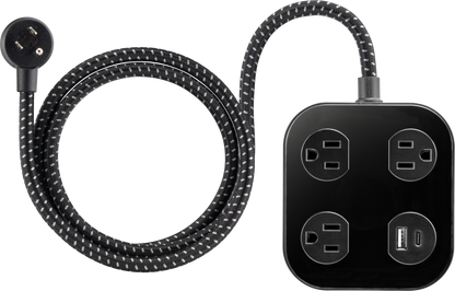 GE UltraPro 3-Outlet Surge Protector with USB, 245 Joules, 1 USB-A & 1 USB-C Port, 4ft Braided Extension Cord, Flat Plug, Black