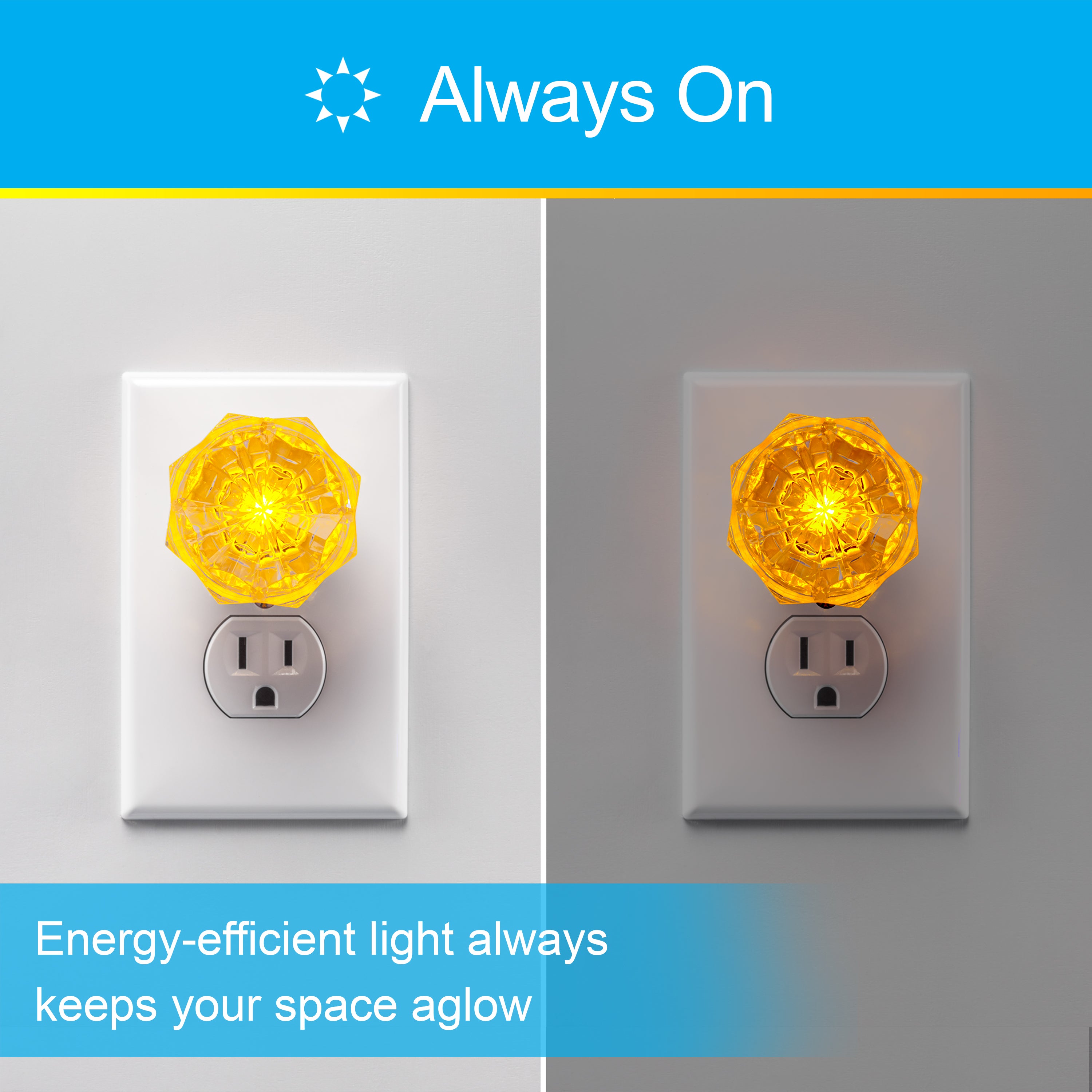 GE SleepLite Jewel Always On LED Night Light, Amber, 2 Pack