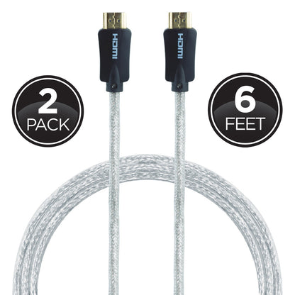GE Pro Premium 6 ft. HDMI Cable with Ethernet, Silver, 2 Pack