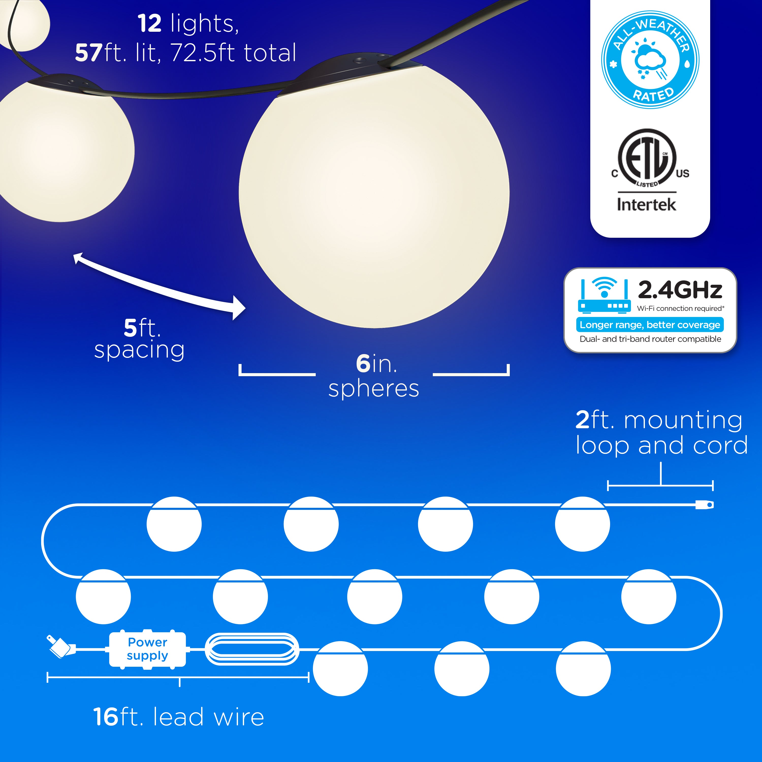 Enbrighten VIBE Wi-Fi Sphere Lights, 12 Lights, 57ft. – Jasco
