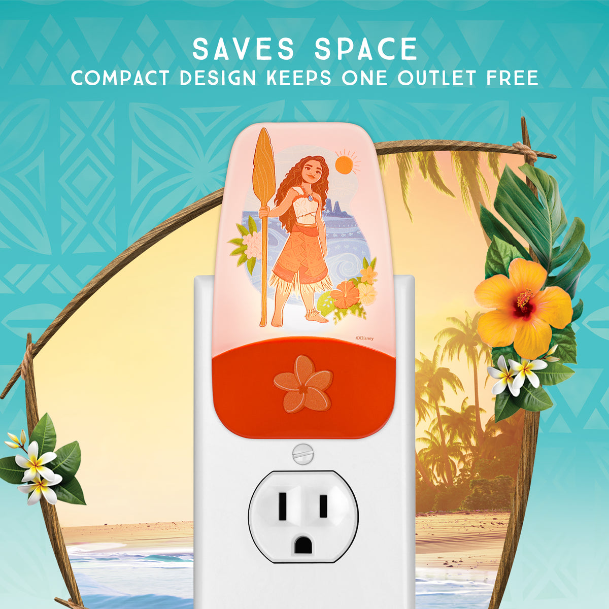 Disney Moana Plug in Night Light for Kids, LED Nightlight Plug into Wall