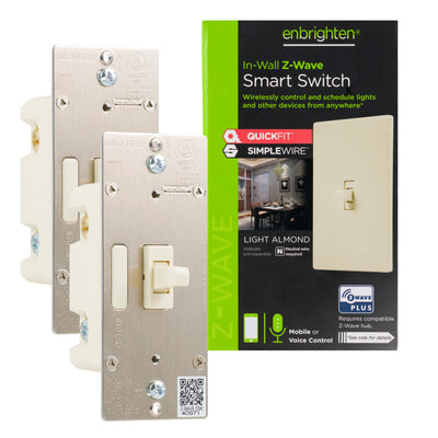 Enbrighten Z-Wave In-Wall Smart Toggle Switch with QuickFit™ and SimpleWire™, 2 Pack, Light Almond