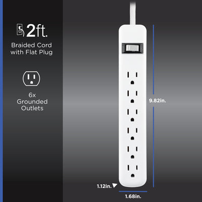 GE 6-Outlet Surge Protector and 2-Outlet Surge Protector with 2 USB-C, 2ft and 245J, White, Combo Pack