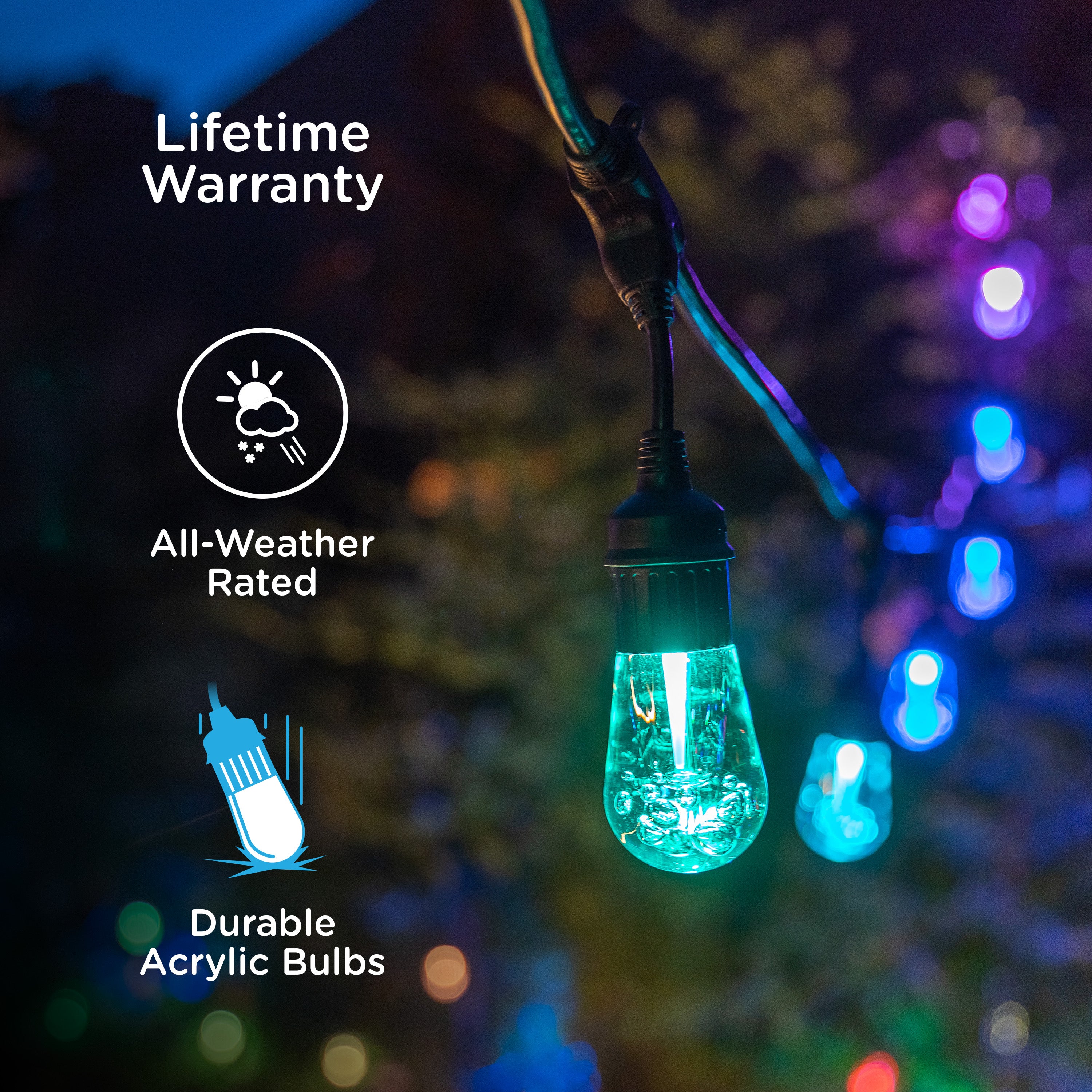Enbrighten VIBE WiFi Vintage Color-Changing LED Cafe Lights Gen 2, 12 Bulbs, 24ft. Black Cord