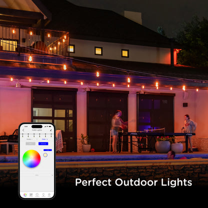 Enbrighten VIBE WiFi Vintage Color-Changing LED Cafe Lights Gen 2, 12 Bulbs, 24ft. Black Cord