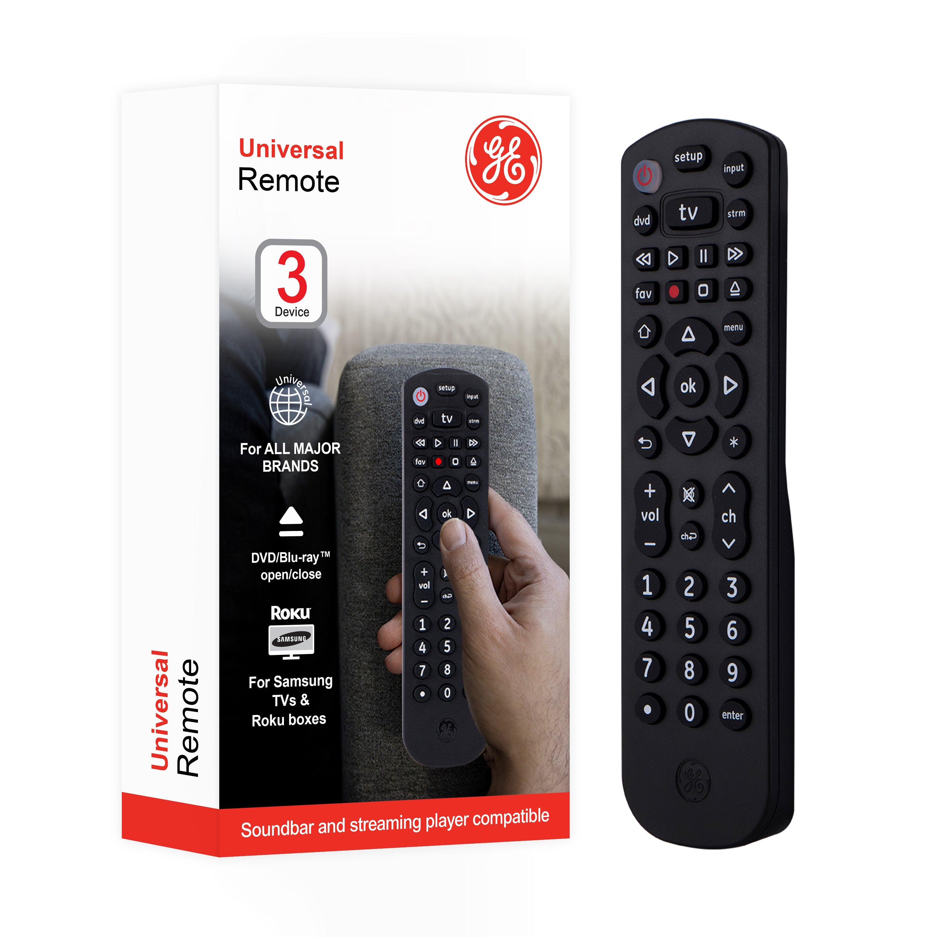 GE 3-Device Universal Remote, Black