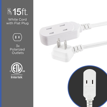 GE-branded UltraPro 3-Outlet Polarized Extension Cord, 15ft., Indoor, White