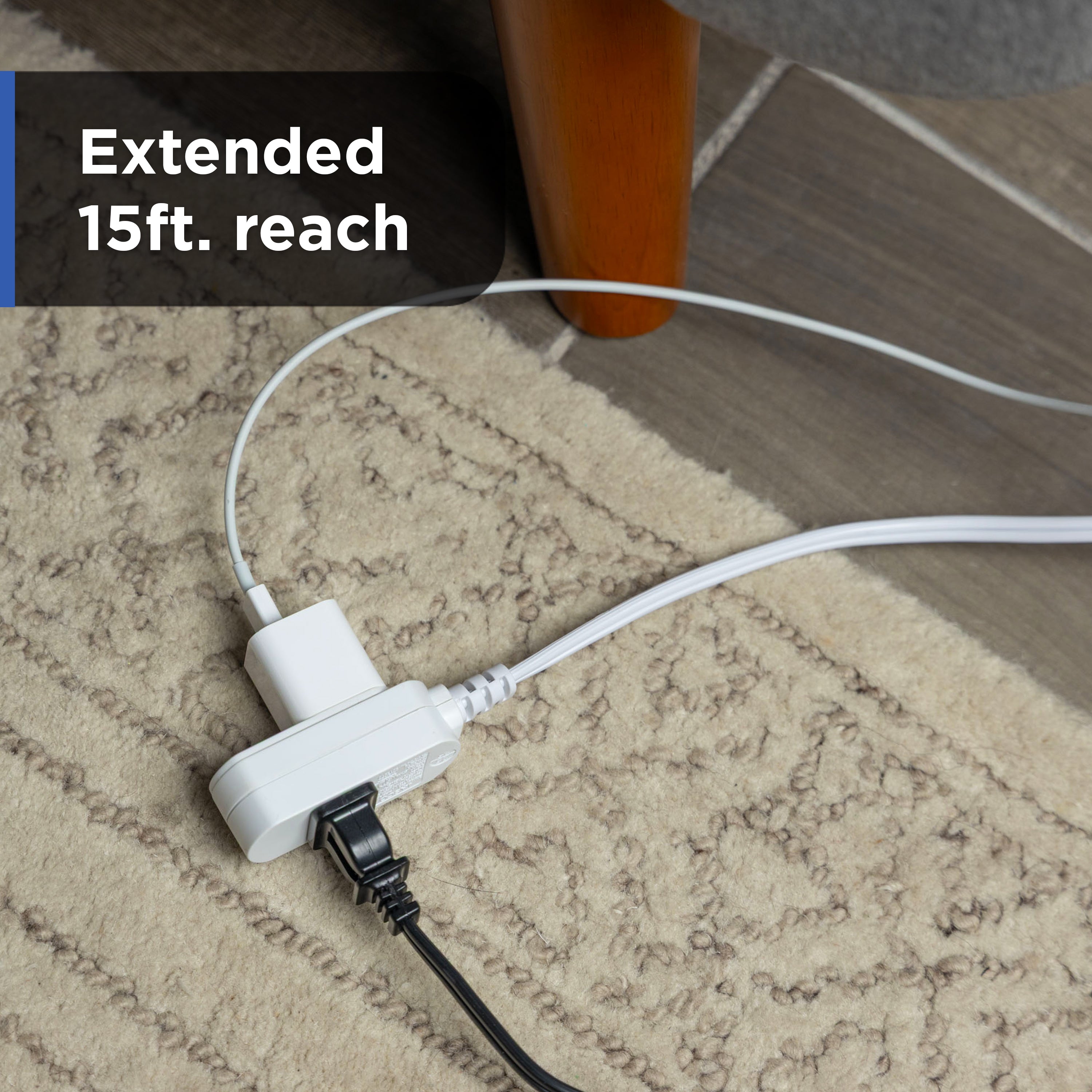 GE-branded UltraPro 3-Outlet Polarized Extension Cord, 15ft., Indoor, White