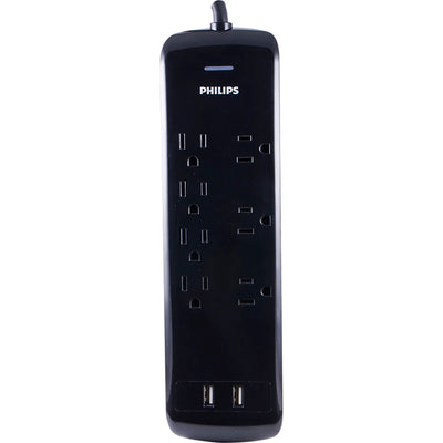 Philips 7-Outlet 2-USB 4ft. Surge Protector, Black