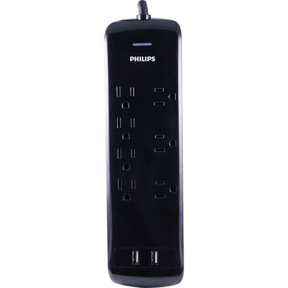 Philips 7-Outlet 2-USB 4ft. Surge Protector, Black