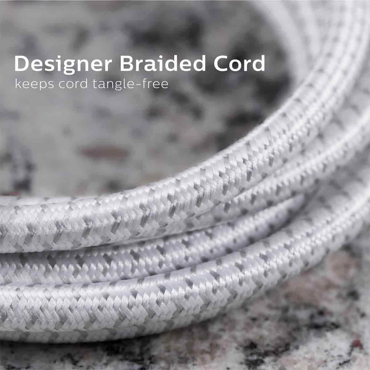 Philips Round 3-Outlet 2-USB 8ft. Braided Extension Cord with Surge Protection, White
