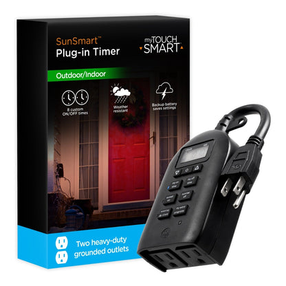 myTouchSmart Indoor/Outdoor Plug-In SunSmart Digital Timer, Black