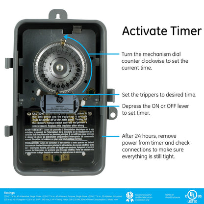 GE Indoor/Outdoor 24-Hour Heavy Duty Mechanical Time Switch, 120 VAC, Gray