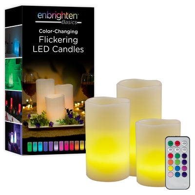 Enbrighten Battery Operated Color-Changing Flameless Flickering LED Candles, 3 Piece Set