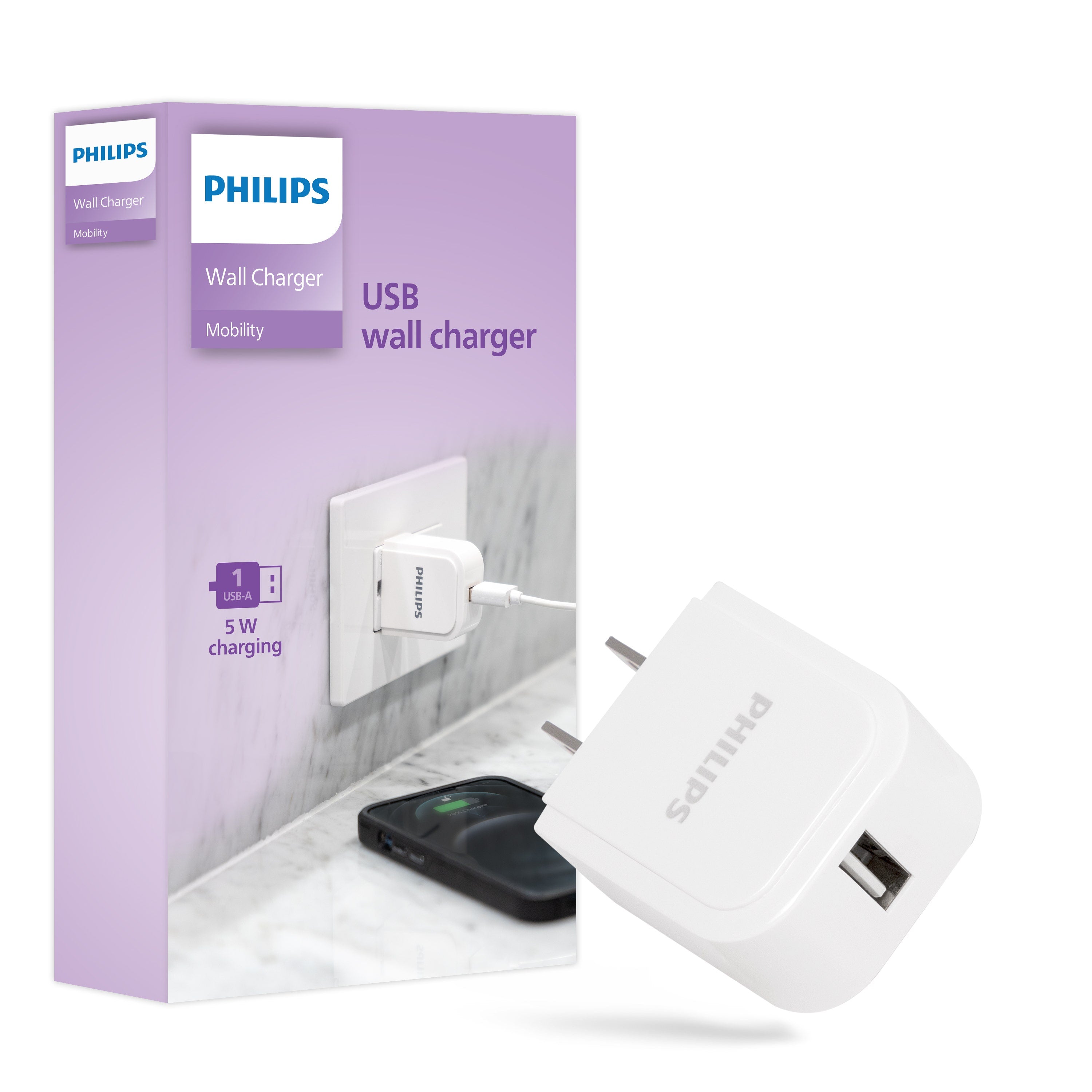 Philips 1-USB Wall Charger, White