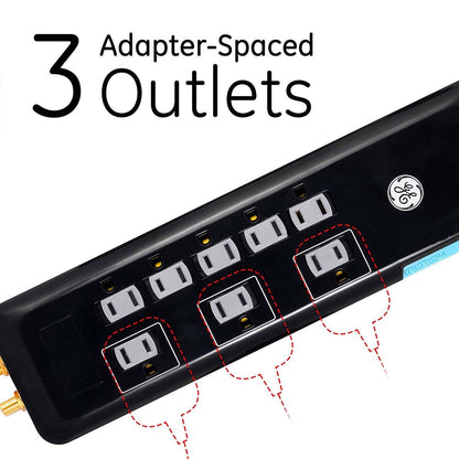 GE 8-Outlet 4ft. Surge Protector with Coaxial, Black