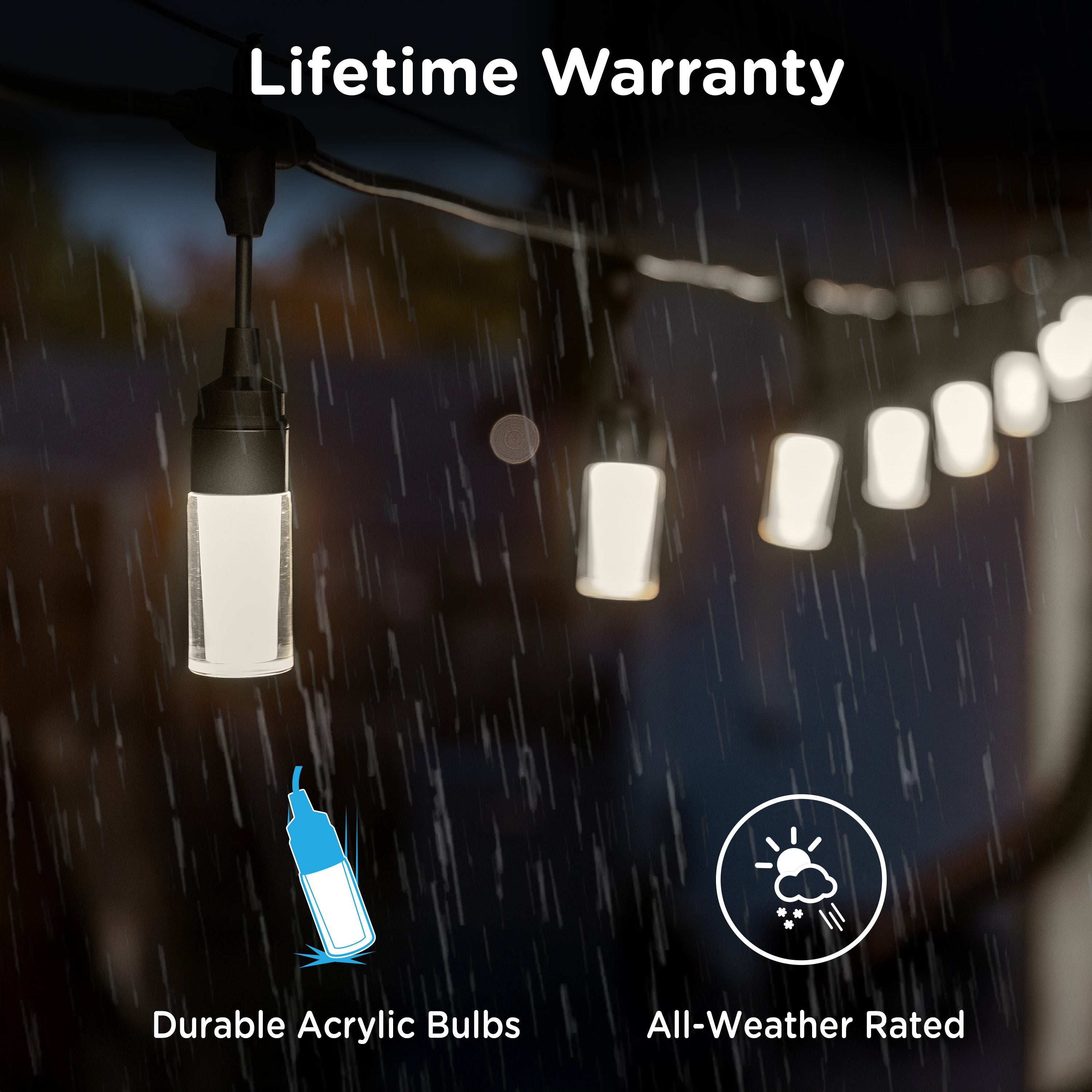 Enbrighten Modern Outdoor String Lights, 24ft, 12 Cylindrical Shatterproof Bulbs, Cool White