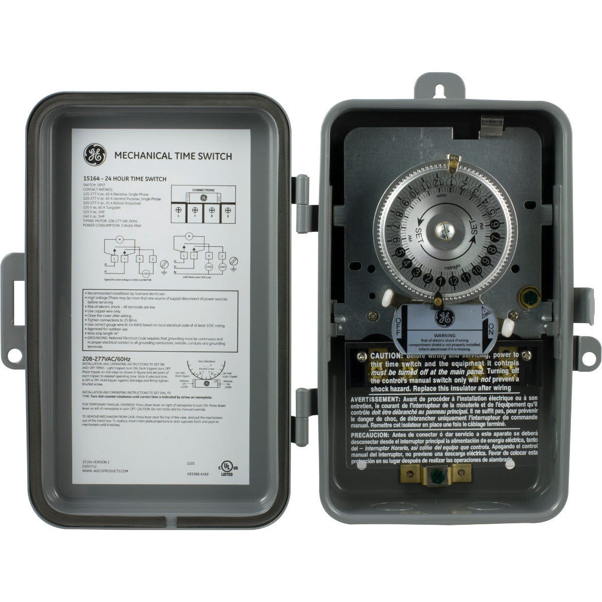 GE Indoor/Outdoor 24-Hour Heavy Duty Mechanical Time Switch, 240 VAC, Gray
