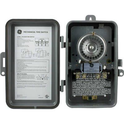 GE Indoor/Outdoor 24-Hour Heavy Duty Mechanical Time Switch, 240 VAC, Gray
