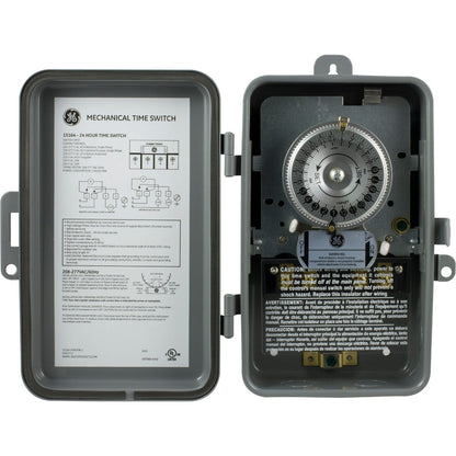 GE Indoor/Outdoor 24-Hour Heavy Duty Mechanical Time Switch, 240 VAC, Gray