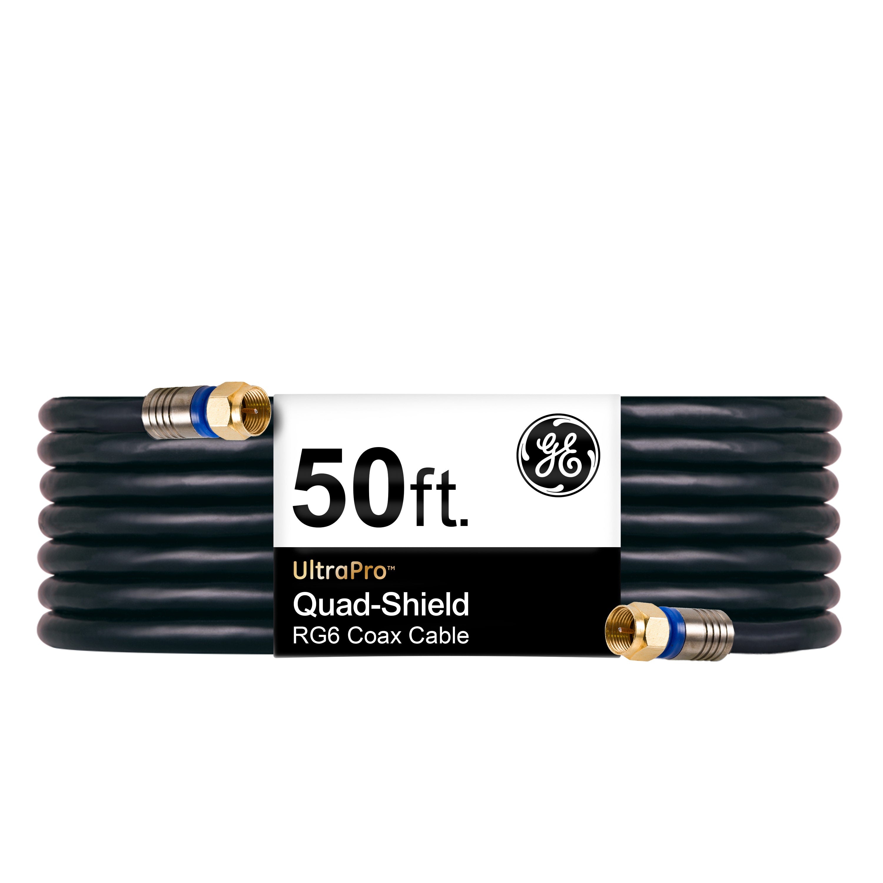 GE 50ft. RG6 Quad-Shield Coaxial Cable, Black