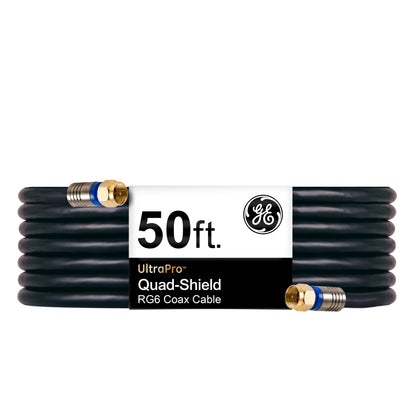 GE 50ft. RG6 Quad-Shield Coaxial Cable, Black