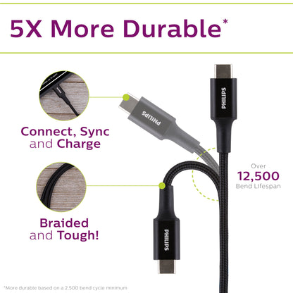 Philips 3ft. USB-C to Lightning Braided Charging Cable, Black