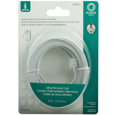Power Gear 50ft. Ultra Thin Phone Line Cord, White