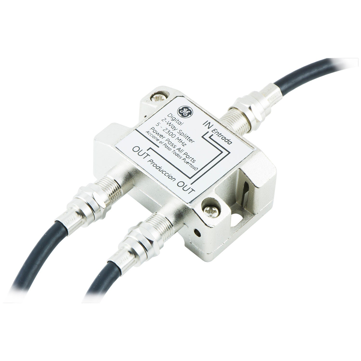 GE Digital 2-Way Coaxial Splitter, Silver