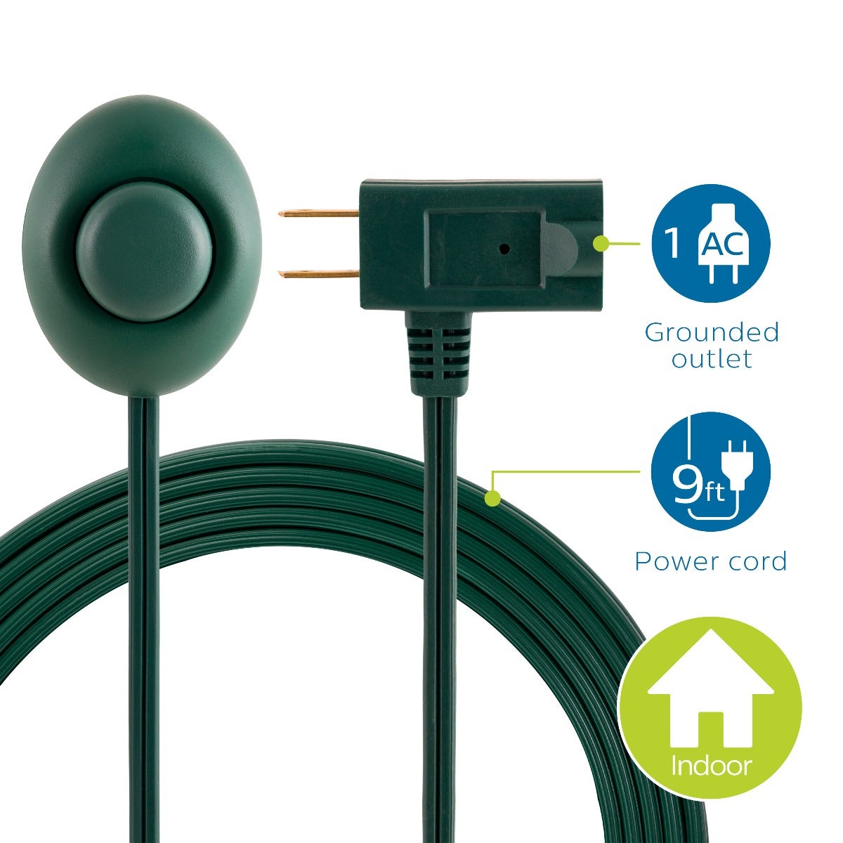 Philips 1-Outlet 9ft. Extension Cord with Foot Switch, Green