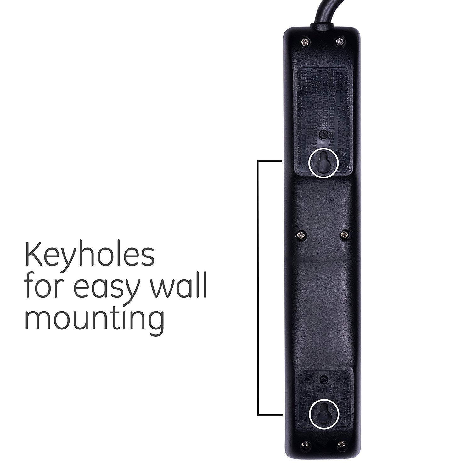 GE 6-Outlet 3ft. Surge Protector, 2 Pack, Black