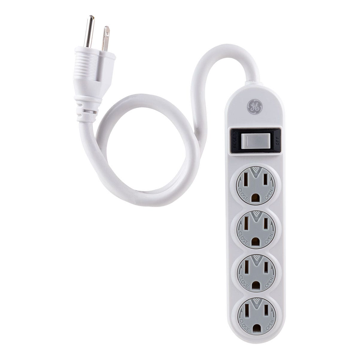 GE 4-Outlet Power Strip with Twist-to-Close Safety Covers, Gray