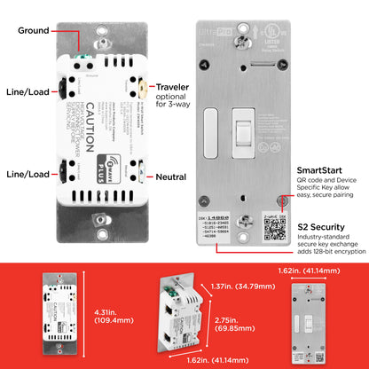 UltraPro Z-Wave In-Wall Smart Toggle Switch with QuickFit™ and SimpleWire™, 2 Pack, White